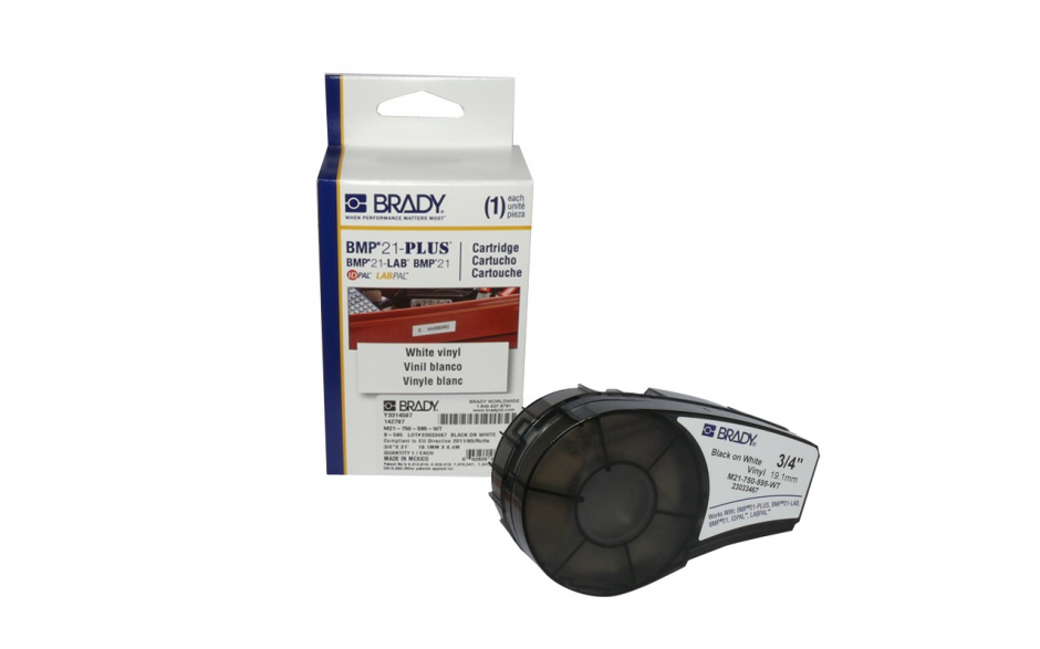 Brady Part: MC-500-595-BL-WT, 143387, Étiquettes en vinyle pour  utilisation en intérieur/extérieur pour étiqueteuses BMP41, BMP51 et BMP53