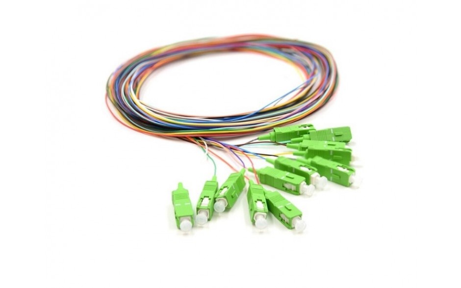 Lot 12 pigtails monomode G657 A2 SC/APC couleurs télécom longueur 2,5m 